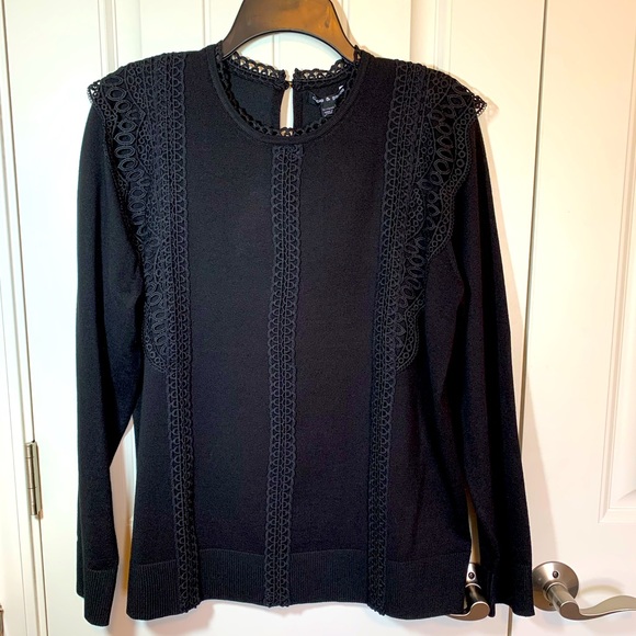 Cable & Gauge Sweaters Cable Gauge Lace Trim Lightweight Sweater